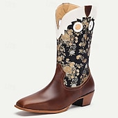 levne Cowboy &amp; Western Boots-Pánské kovbojské boty se zlatou květinovou výšivkou – klasické westernové boty do půli lýtek na rodeo, country koncerty a venkovní akce