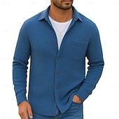 economico camicia da uomo con bottoni-Per uomo Camicia Camicia a nido d&#039;ape Camicia Estiva Camicia casual Camicia con Bottoni Nero Borgogna Blu Verde Kaki Manica Lunga Semplice Testurizzato Bavero Vacanza Casuale Tasca Abbigliamento Moda