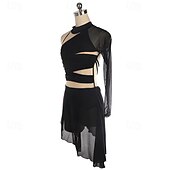 お買い得  フィギュアスケートドレス-フィギュアスケート ドレス 女性用 女の子 アイススケート ドレス ブラック パッチワーク 指穴付き メッシュ スパンデックス 伸縮性あり 訓練 レッスン用 プロフェッショナル スケートウェア 保温 クリスタル・ラインストーン 長袖 アイススケート フィギュアスケート