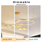 baratos Candeeiros de Lustre-4-luzes led 110w anel círculo lustre led luzes pendentes modernas ouro café para sala de bar sala escritório 4 camadas regulável com controle remoto regulável apenas com controle remoto