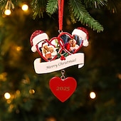 お買い得  クリスマス-カスタマイズされた2枚の写真が付いたパーソナライズされたクリスマスツリー樹脂製オーナメント、ハート型のホリデー吊り下げ装飾、家の装飾やギフトに最適なユニークな記念品