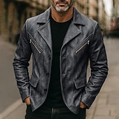 economico Giacca in ecopelle-Per uomo Giacca in Ecopelle Giacca da Moto All&#039;aperto Casuale Giacca a Vento Cerniera completa Autunno Inverno Tinta unica Punk Attivo Corto Nero Marrone Giacca