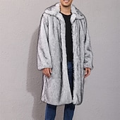 preiswerte Herrenjacken &amp; Herrenmäntel-Herren Freizeitjacke Kunstpelzmantel Urlaub Täglich Thermowarm Plüsch Herbst Winter Einfach Mode Streetwear Revers Lang Weiß Gelb Kamel Grau Jacken