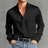 economico Camicie in raso da uomo-Per uomo Camicia Camicia in raso Camicia elegante Camicia casual Camicia con Bottoni Camicia da Ballo Semplice Formale Matrimonio Blu chiaro Nero Bianco Vino Manica Lunga Bavero Tutte le stagioni