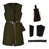 levne oblečení-Retro Středověké Renesanční Sada příslušenství Tunika Válečník Viking Maškarní kostým Pánské Viking předvečer Všech svatých Karneval Výkon LARP Ren Faire Dospělé Vesta Pásek Taška