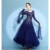 Χαμηλού Κόστους Ανταγωνιστικά Ρούχα-γυναικείο φόρεμα βαλς με μακριά μανίκια, μοντέρνο φόρεμα χορού, φορέματα διαγωνισμών, ένδυση παράστασης