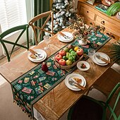 abordables Cuisine de noël-Chemin de table de Noël décoration de table jacquard en chenille décor de table à manger de Noël avec pendentif décor de table festif pour Noël