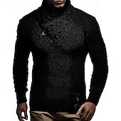 baratos suéter pulôver masculino-Homens Suéter Pulôver suéter Estriado Cabo Tricotar Tops regulares Tricotado Corte Justo Tecido Gola Redonda Roupa de Malha Moderna Casual Roupa Diária Roupa Outono Inverno Preto Marron M L XL
