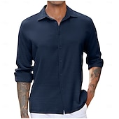 ieftine cămăși casual pentru bărbați-Bărbați Cămașă Cămașă casual Camașă cu nasturi Negru Roșu-aprins Bleumarin Albastru regal Trifoi Manșon Lung Simplu Rever Casual Zilnic Îmbrăcăminte Elegant Modă