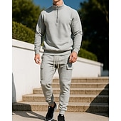 economico Tute da ginnastica-Per uomo Tuta da 2 pezzi Set di tute in pile Abiti da salotto Cerniera a un quarto Tinta unita Completo Abbigliamento Autunno &amp; Inverno Nero Bianco All&#039;aperto Viaggio Sportivo cascante Caldo Manica