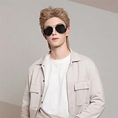 cheap Historical Wigs-Mullet Wigs for Men Retro Cosplay Blonde Mullet Wig for Fancy Dress Include Glasses
