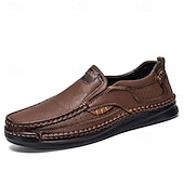 tanie Buty casual slip-on-Brązowe mokasyny męskie – klasyczne i wygodne, wsuwane buty do jazdy samochodem z ręcznie szytymi detalami, idealne do noszenia na co dzień, w biurze i w biznesie
