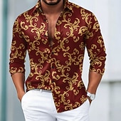 baratos Camisa de Seda Masculina-Homens Estampa floral Barroco Flores Camisa Social Blusa de cetim Saia Manga Longa Vintage retrô Férias Dia a Dia Verão Primavera Outono Aberto para a Lateral Impressão 3D Camisas de botões Preto