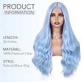 economico Parrucche da festa-parrucca blu lunga parrucca azzurra per donna in fibra sintetica resistente al calore onda completa 3d colore alla moda per cosplay &amp;uso quotidiano