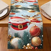 billiga julmattor och julmattor-Jul Linneduk Högtids Tecknad Jultomte  Snöflinga Tryck Duk Matbord Dekor Vardagsrum  Bänkskiva Festlig Dekoration