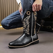 levne Cowboy &amp; Western Boots-Pánské kovbojské boty z vyšívané imitace kůže – klasické westernové jezdecké boty s prošívaným designem pro outdoor, country tanec a běžné nošení