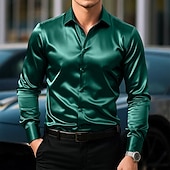 economico Camicie in raso da uomo-Per uomo Camicia Camicia in raso Camicia casual Camicia con Bottoni Semplice Formale Matrimonio Nero Bianco Vino Blu marino Manica Lunga Bavero Primavera &amp; Autunno Tutte le stagioni Abbigliamento