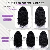 economico Parrucche da festa-Parrucche corte ondulate per donna, parrucca nera a caschetto, capelli sintetici dall&#039;aspetto naturale, riga centrale frontale in pizzo, per acconciature quotidiane da 18 pollici