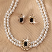 economico I regali-set di collana e orecchini quadrati a doppia fila, eleganti e di lusso, gioielli di moda per donna