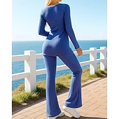 preiswerte Trainingsanzüge-Damen Strickpullover-Set Lounge-Anzüge Geteilt Einfarbig Kombination Herbst Schwarz Blau Berufung Outdoor Reise Hohe Taille Leicht Mode Langarm Sport Sportkleidung Mikroelastisch Normale Passform