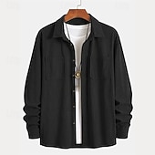 baratos Casacos &amp; Sobretudos para Homem-Homens jaqueta leve Jaqueta de Camisa Jaqueta casual Cabana Férias Diário Respirável Bolsos Primavera Outono Tecido Moda Clássico Lapela Padrão Preto Azul Verde Tropa Cinzento Casaco