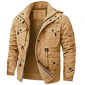 economico Giubbotti Cargo-Per uomo Cappotto Invernale Giacca Invernale Giacca in Pile Giacca da Lavoro Streetwear Casuale Antivento Caldo Tasca Autunno Inverno Tutte le stagioni Casual Pantaloni Tattici Con Cappuccio Nero
