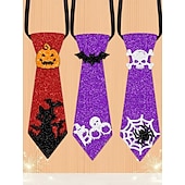 abordables Accessoires d&#039;Halloween-Ensemble de cravates scintillantes pour femmes à motif citrouille, araignée et chauve-souris pour Halloween - 3 pièces pour accessoires de fête costumée et de cosplay