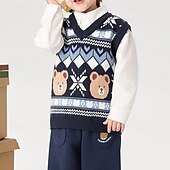billiga Flickväst-Barn Unisex Västkappa Ytterkläder Färgblock Ärmlös Håller värmen Täcka Utomhus Mode Dagligen Blå Kaki Vår Höst 4 år +