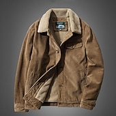 preiswerte Cargo-Jacken-Herren Winterjacke Cordjacke Fleecejacke Freizeitjacke Urlaub Täglich Thermowarm Tasche Fleece Herbst Winter Einfach Mode Streetwear Revers Regulär Gelb Khaki Armeegrün Grau Jacken