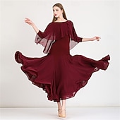 billiga Tävling Kläder-klänning för damdans, långärmad, modern valsdräkt, damdräkt för prestationsträning