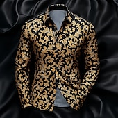 economico Camicie in raso da uomo-Per uomo Camicia Camicia in raso Camicia a righe Camicia casual Camicia con Bottoni Paisley Formale Matrimonio Nero Vino Blu Verde Manica Lunga Colletto Primavera &amp; Autunno Tutte le stagioni