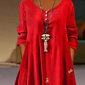 preiswerte Druck Blumen Kleider-Damen Langes Kleid Maxikleid Freizeitkleid Druckkleid Elegant Mode Klassisch Outdoor Urlaub Ferien Normale Passform Blume Langarm V Ausschnitt Rote Frühling Herbst