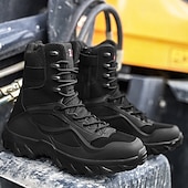 baratos Botas de caminhada-Botas de caminhada estilo combate tático masculinas com design de cadarço, suporte de tornozelo, sola grossa antiderrapante, calçado durável para atividades ao ar livre, trabalho, viagens e aventura