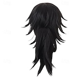 Χαμηλού Κόστους Περούκες Anime-Κοστούμια Καπέλα Ανδρικά Πολυεπίπεδα Μαλλιά 16 ίντσες Ανθεκτικά στη Θερμότητα Σγουρά Μαύρα Γράμματα Anime Wigs Halloween Wigs