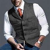 preiswerte Herrenweste-Herren Weste Gilet Urlaub Party Geschäft Mode Lässig Frühling Herbst Tasche Knöpfe Polyester Bequem Einfach Einreihig Ein-Knopf Revers Normale Passform Hellgrünkaffee Schwarz Grün Hellgrau Weste