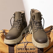 olcso Harci bakancs-Fekete műbőr férfi fűzős csizma vastag talppal és katonai stílussal – tökéletes Harley-Davidson motorosoknak, punk rockereknek, hétköznapi viseletnek és trendi utcai divatnak.