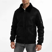 economico Giacca in ecopelle-Per uomo Giacca in Ecopelle Giacca in Pile Giacca da Biker Giacca da Moto Vacanza Quotidiano Antivento Caldo Tasca Inverno Semplice Moda Classico Bavero Regolare Nero Caffè Giacca