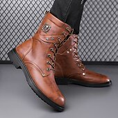 Czarne, skórzane, sznurowane, męskie buty bojowe z okrągłym metalowym logo, grubą podeszwą i wojskowym stylem – idealne dla motocyklistów Harley'a, miłośników mody punkrockowej, osób lubiących swobodne chodzenie na świeżym powietrzu i do codziennego użytk tanie Buty bojowe-Czarne, skórzane, sznurowane, męskie buty bojowe z okrągłym metalowym logo, grubą podeszwą i wojskowym stylem – idealne dla motocyklistów Harley'a, miłośników mody punkrockowej, osób lubiących swobodne chodzenie na świeżym powietrzu i do codziennego użytk