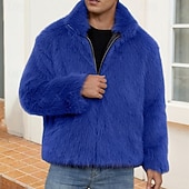 levne Pánské bundy a kabáty-Pánské Neformální bunda Kabát z umělé kožešiny Dovolená Denní Zahřívací Plyš Podzim Zima Bez vzoru Módní Šik ven Stojáček Standardní Černá Bílá Žlutá Královská modř Velbloudí Saka