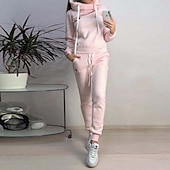 رخيصةأون بدلات رياضية-نسائي بدلة رياضية من قطعتين هودي صالة مجموعات بدلات رياضية لون سادة أطقم ملابس رياضية خريف &amp; شتاء زهري أزرق الصالة الرياضية اكتشف - حل ركض خصر عالي خفة الوزن موضة كم طويل رياضة ألبسة رياضية مرن نسبياً