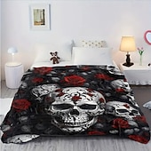 cheap Blankets &amp; Throws-Fleece Throw Blanket for Couch Skeleton Rose Mexico Dark Punk Gothic Style Party Sofa Bed Decorative Warm Blanket Home Decor