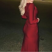 abordables Robe de cocktail-Femmes Robe Longue Maxi Robe Robe de Bal Robe de Soirée Robe en Satin Élégant Moderne Soirée Occasion Spéciale Coupe régulière Uni manche longue Col ras du cou Noir Rose Claire Rouge Bleu Roi Automne