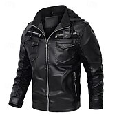 economico Giacca in ecopelle-Per uomo Giacca in Ecopelle Giacca in Pile Giacca da Biker Giacca da Moto Vacanza Quotidiano Antivento Caldo Tasca Inverno Semplice Moda Classico Con Cappuccio Regolare Nero Giacca