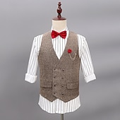 preiswerte Herrenweste-Herren Tweedweste Weste Formell Hochzeit Urlaub Täglich Vintage Mode Frühling Herbst Tasche Knöpfe Polyester Bequem Fischgrätenmuster Einreihig V Ausschnitt Revers Normale Passform Khaki Grau Weste