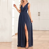 baratos Vestidos de chiffon-Mulheres Vestido Longo Vestido Maxi Vestido de festa Chifon Vestido de chiffon Elegante Moda Moderno Ao ar livre Festa Festa de Noite Normal Tecido Sem Manga Decote V Vermelho Azul Verde Escuro