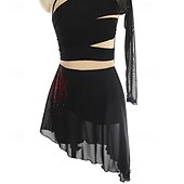 お買い得  フィギュアスケートドレス-フィギュアスケート ドレス 女性用 女の子 アイススケート ドレス ブラック パッチワーク 指穴付き メッシュ スパンデックス 伸縮性あり 訓練 レッスン用 プロフェッショナル スケートウェア 保温 クリスタル・ラインストーン 長袖 アイススケート フィギュアスケート