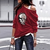 abordables Boutique Graphique Sweatshirts &amp; Hoodies-Femmes Sweatshirt Pull Graphique Crâne Halloween Actif Mode Streetwear manche longue Col ras du cou Hauts Réguliers Rue Tenue Quotidienne Occasionnel Imprimé Noir Rouge Bleu Vert Gris Automne Hiver