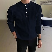 お買い得  リブニットTシャツ-男性用 Tシャツ マッスルシャツ リブニットTシャツ ティートップ 長袖 ヘンリーカラー 春 秋 冬 平織り ピットストリップ ファッション デザイナー ベーシック 編み バケーション ストリート カジュアル ブラック ホワイト ブルー メンズトップTシャツ