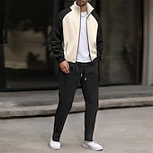 cheap Basic Tracksuits-Men&#039;s Sweatshirt Tracksuit Outfit Set Stand Collar Outdoor Daily Sports Drawstring Zip Up Pocket Color Block White Brown Khaki Polyester Activewear Fashion Streetwear Spring