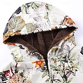 preiswerte Fleece-Futterjacken-Damen Wintermantel Mantel Kapuzenjacke Warm Bequem Tasche Knöpfe Lässig Blumen Urlaub Ausgehen Wochenende Regulär Kapuzenpullover Normale Passform Langarm Oberbekleidung Weiß Gelb Rote Herbst Winter